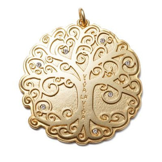 Lebensbaum Amulett L GoldShiny: Goldener Anhänger mit kunstvollem Baum des Lebens-Design, verziert mit winzigen Strass-Steinchen und der Gravur VIVA LA VIDA, passend zu SchauTime Wechselketten.